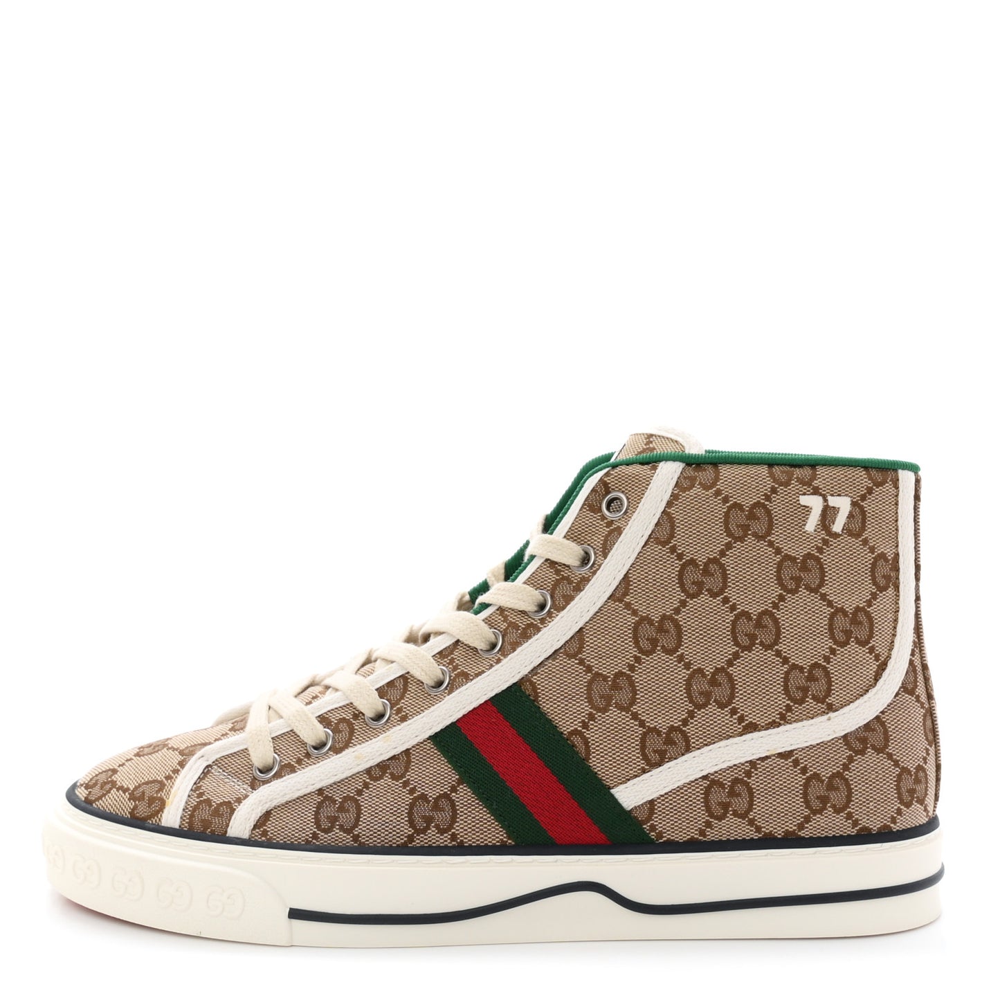 GG Monogram Web Womens 1977 Tennis High Top Sneakers 41 Beige Ebony Mystic White