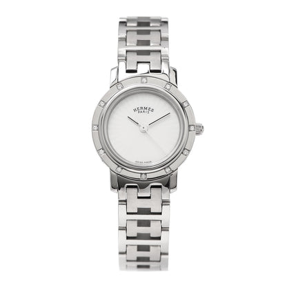 Hermes Stainless Steel Diamond Mother of Pearl 24mm Clipper Quartz Watch 1 of 6