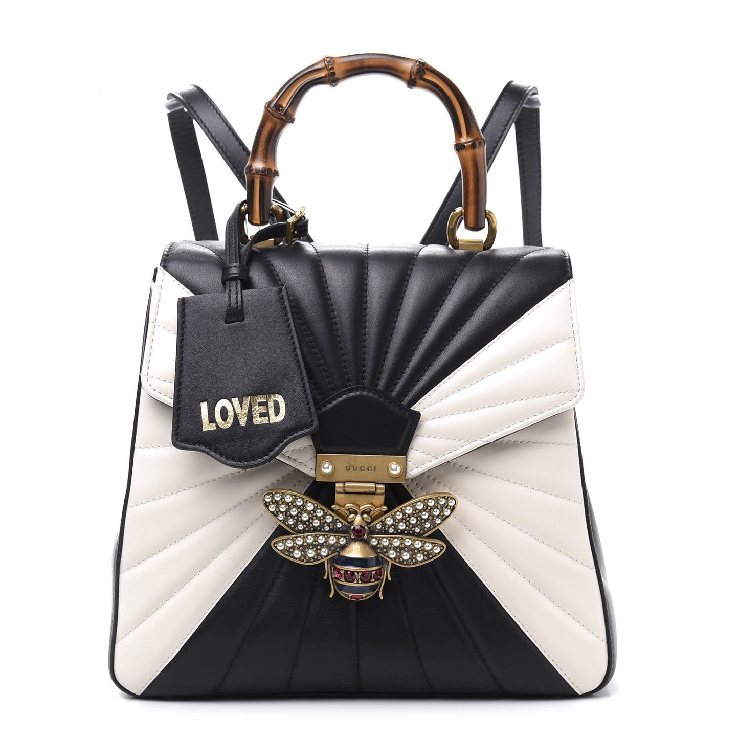 Calfskin Bamboo Trapuntata Queen Margaret Backpack Mystic White Black