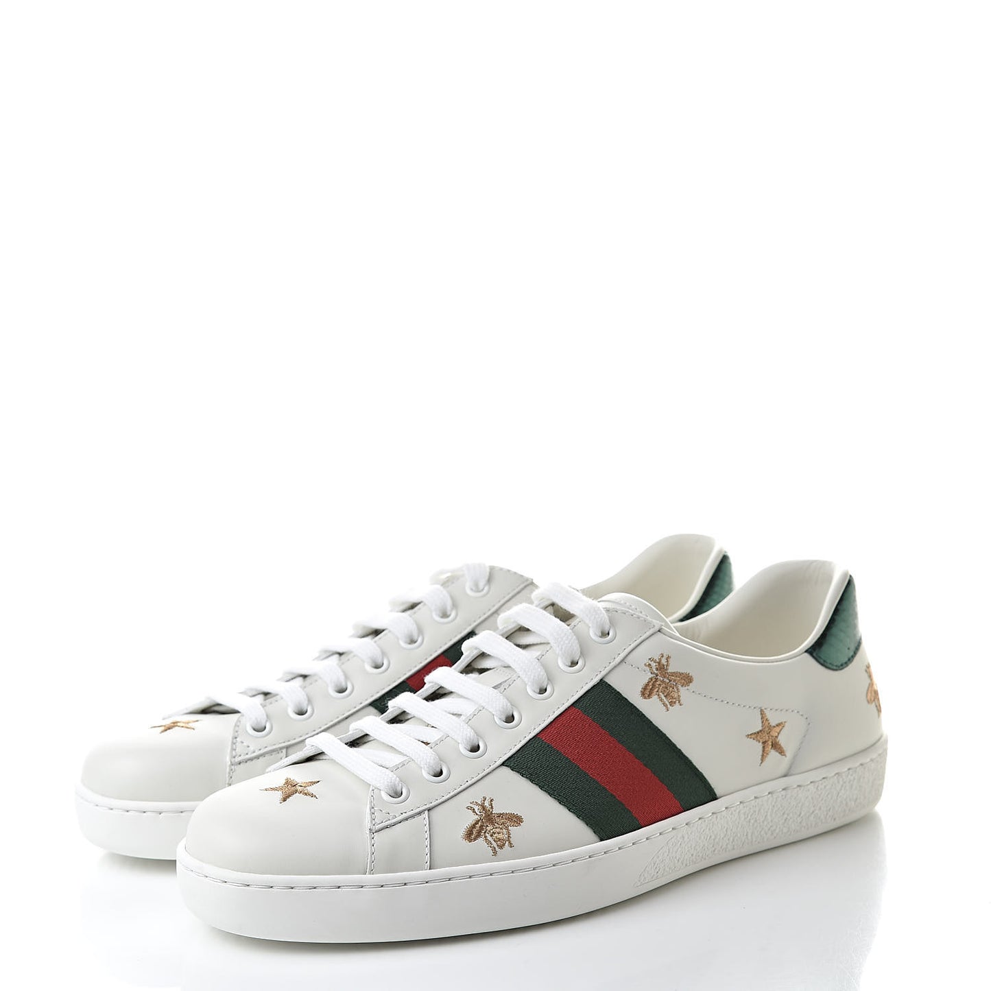Calfskin Ayers Web Bee Star Embroidered Mens Ace Sneakers 8 White Green