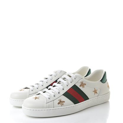 Gucci Calfskin Ayers Web Bee Star Embroidered Mens Ace Sneakers 8 White Green 3 of 11