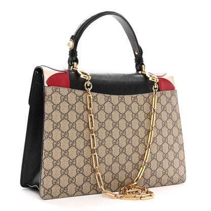 Gucci GG Supreme Monogram Goatskin Pearl Embroidered Medium Fox Broche Top Handle Bag Beige Ebony Black Hibiscus Red Mystic White 3 of 15