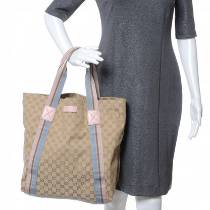 Gucci GG Monogram Medium Web Handle Vertical Tote Pink Blue 2 of 7