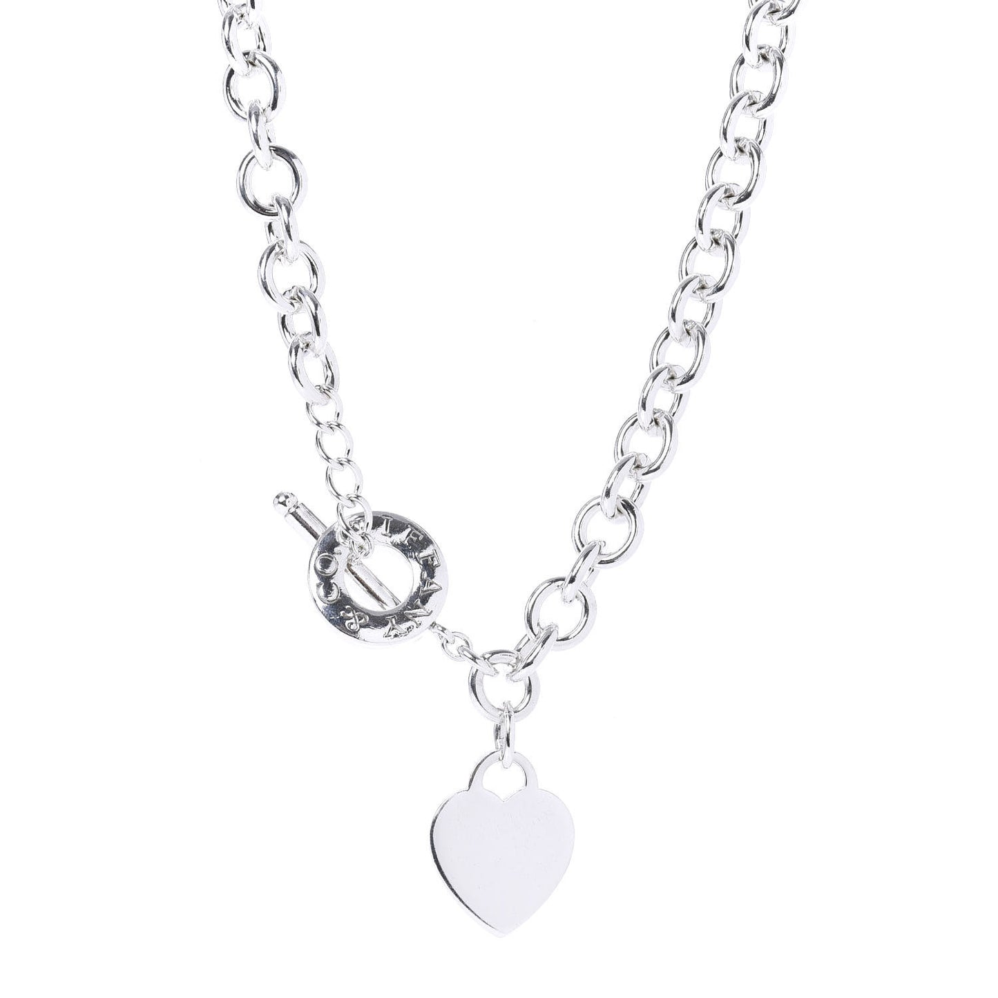 Sterling Silver Heart Tag Toggle Necklace