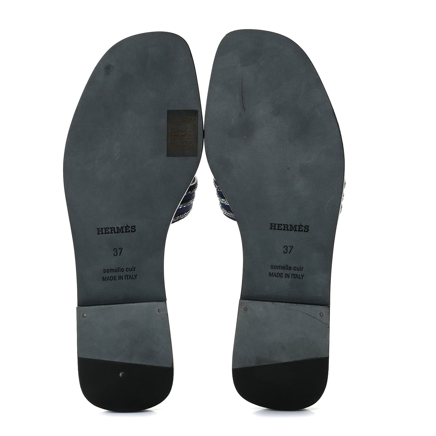 Suede Goatskin Crystal Oran Sandals 37 Bleu De Prusse Irisé