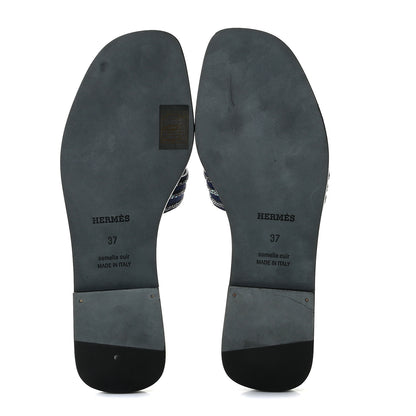 Hermes Suede Goatskin Crystal Oran Sandals 37 Bleu De Prusse Irisé 7 of 11