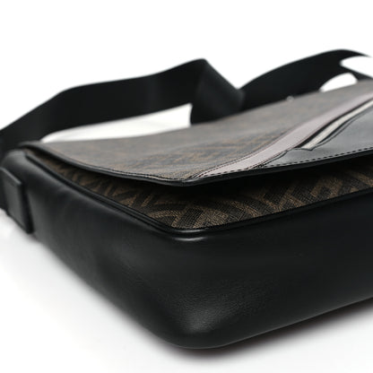 Fendi Glazed Fabric Vitello Liberty FF 1974 Diagonal New Messenger Flap Tobacco Moresco Black 8 of 9