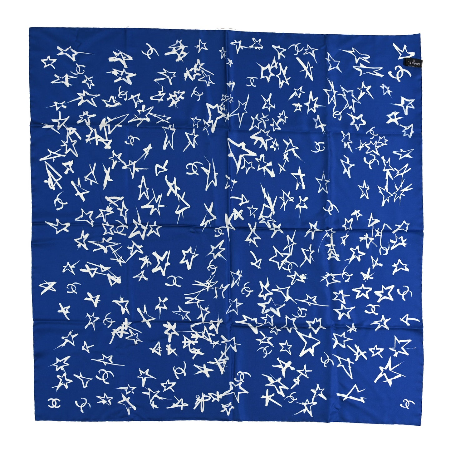 Silk Star Square Scarf Navy Blue White Blue