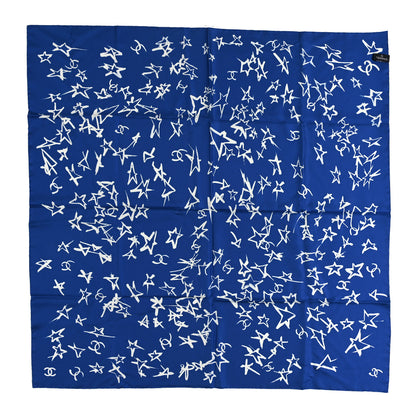 Chanel Silk Star Square Scarf Navy Blue White Blue 2 of 4