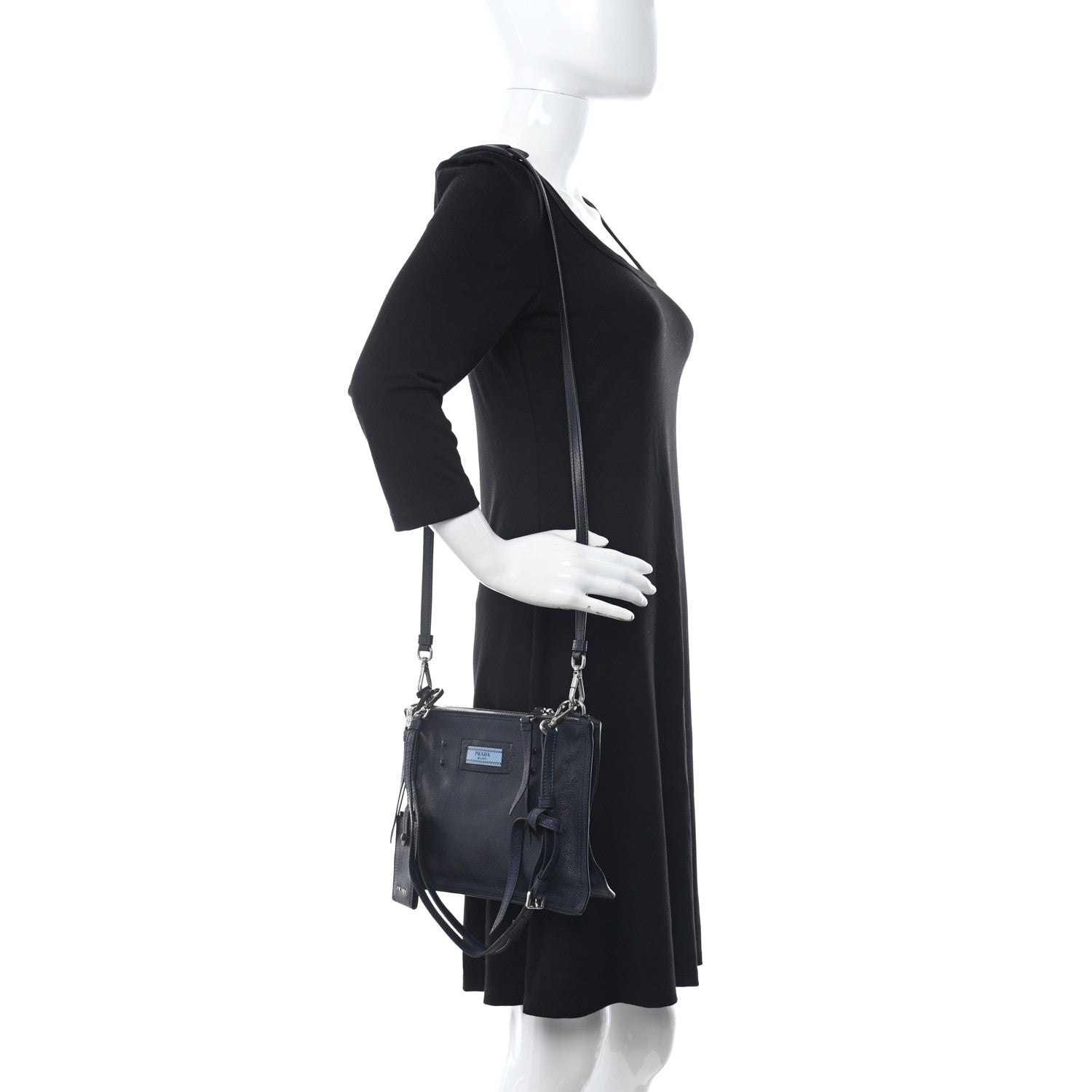 Prada Glace Calf Etiquette Crossbody Black Astrale 2 of 13