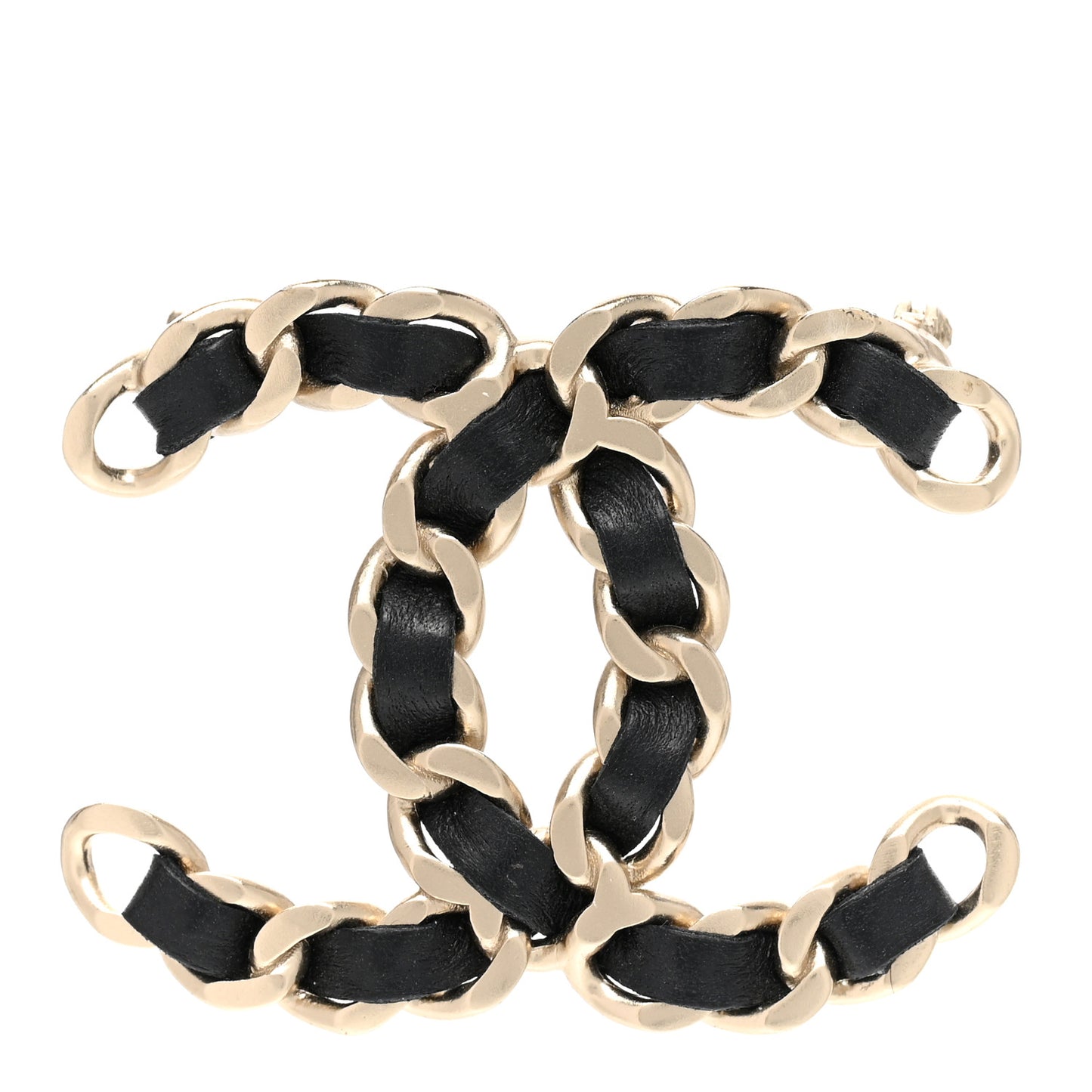 Lambskin Chain CC Brooch Black Gold