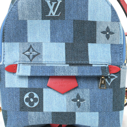 Louis Vuitton Denim Damier Monogram Patchwork Palm Springs Backpack Mini Blue Rouge 10 of 10