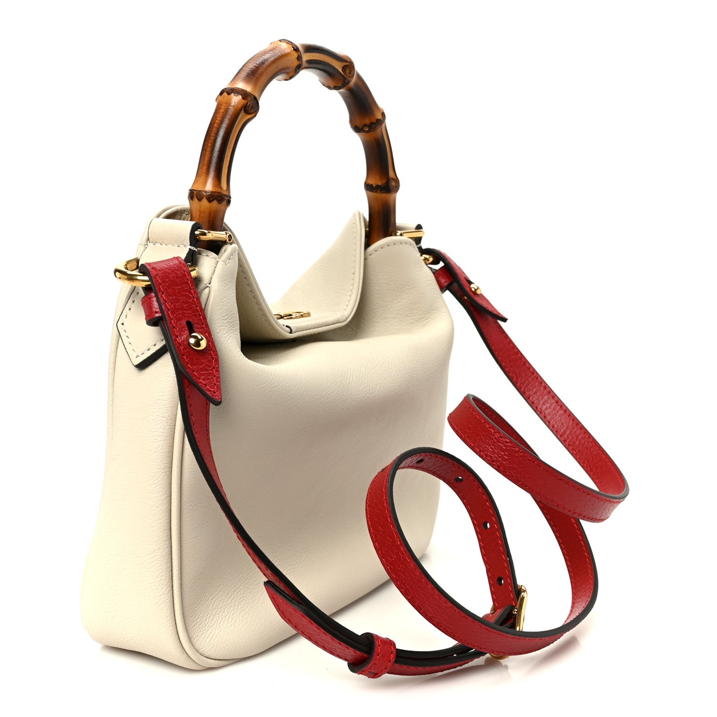 Softy Wonka Textured Dollar Calfskin Small Diana Shoulder Bag Mystic White Hibiscus Red