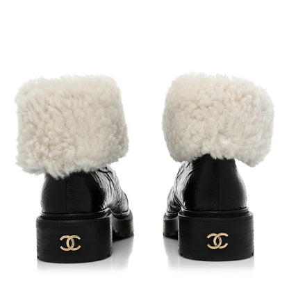 Chanel Lambskin Shearling Short Boots 40 Black 4 of 11