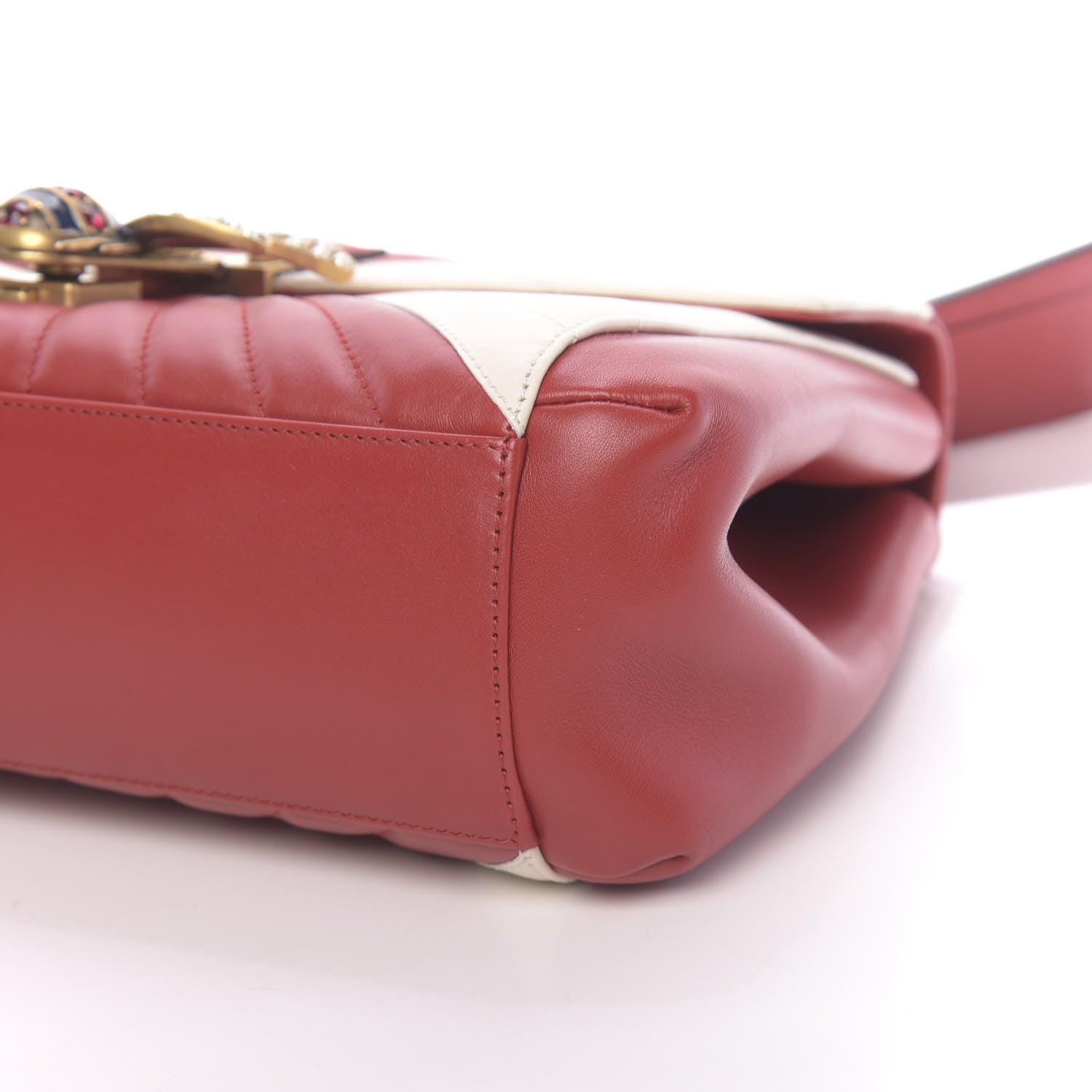 Gucci Calfskin Bamboo Trapuntata Queen Margaret Top Handle Bag Mystic White Hibiscus Red 9 of 10