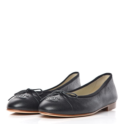 Chanel Caviar Cap Toe Ballerina Flats 38 Black 2 of 9