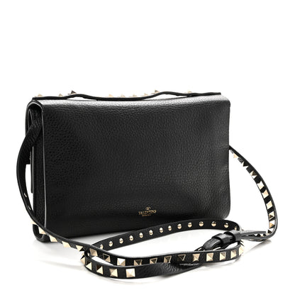 Valentino Garavani Pebbled Calfskin Rockstud Double Flap Crossbody Bag Black 3 of 9