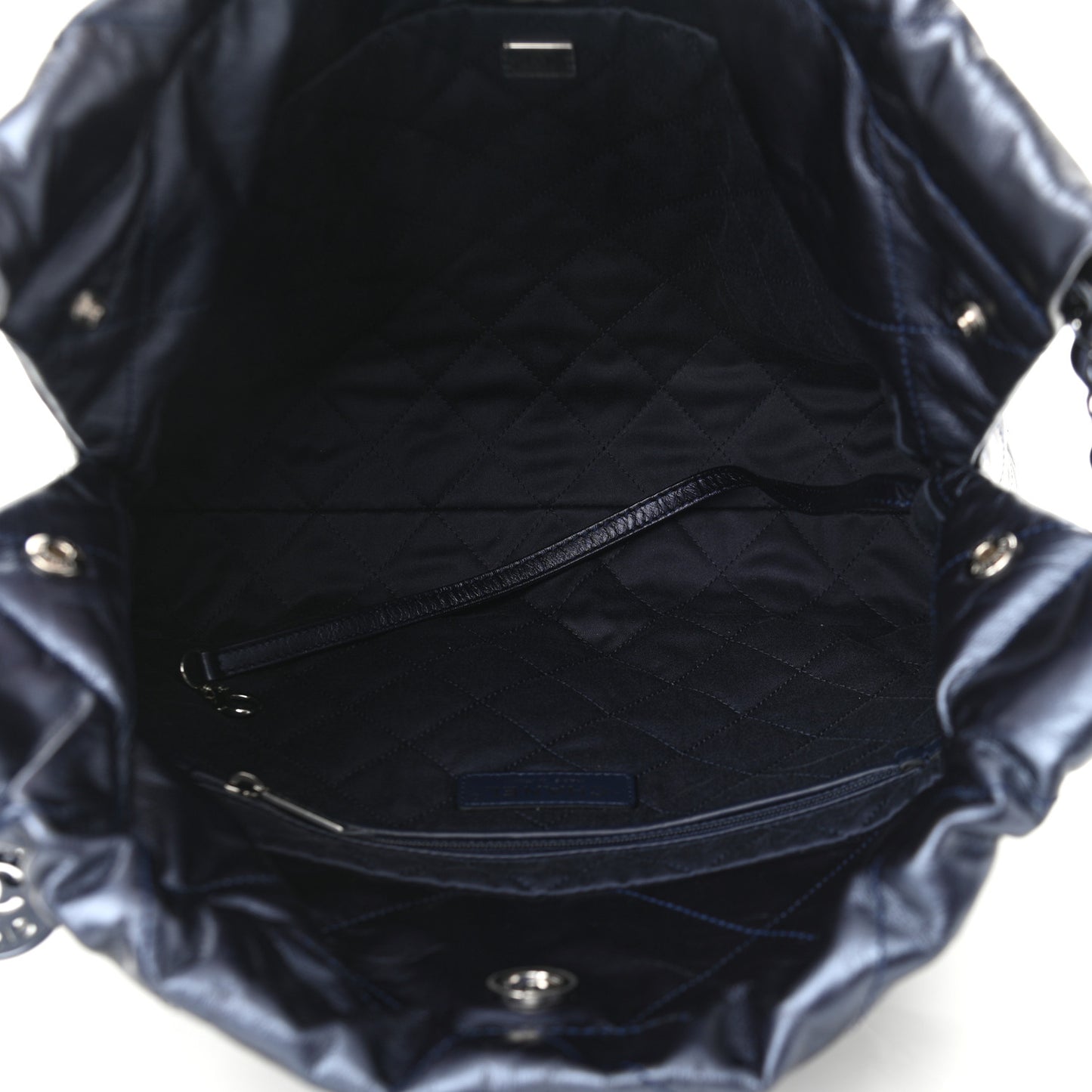 Metallic Calfskin Quilted Small Chanel 22 Navy Blue