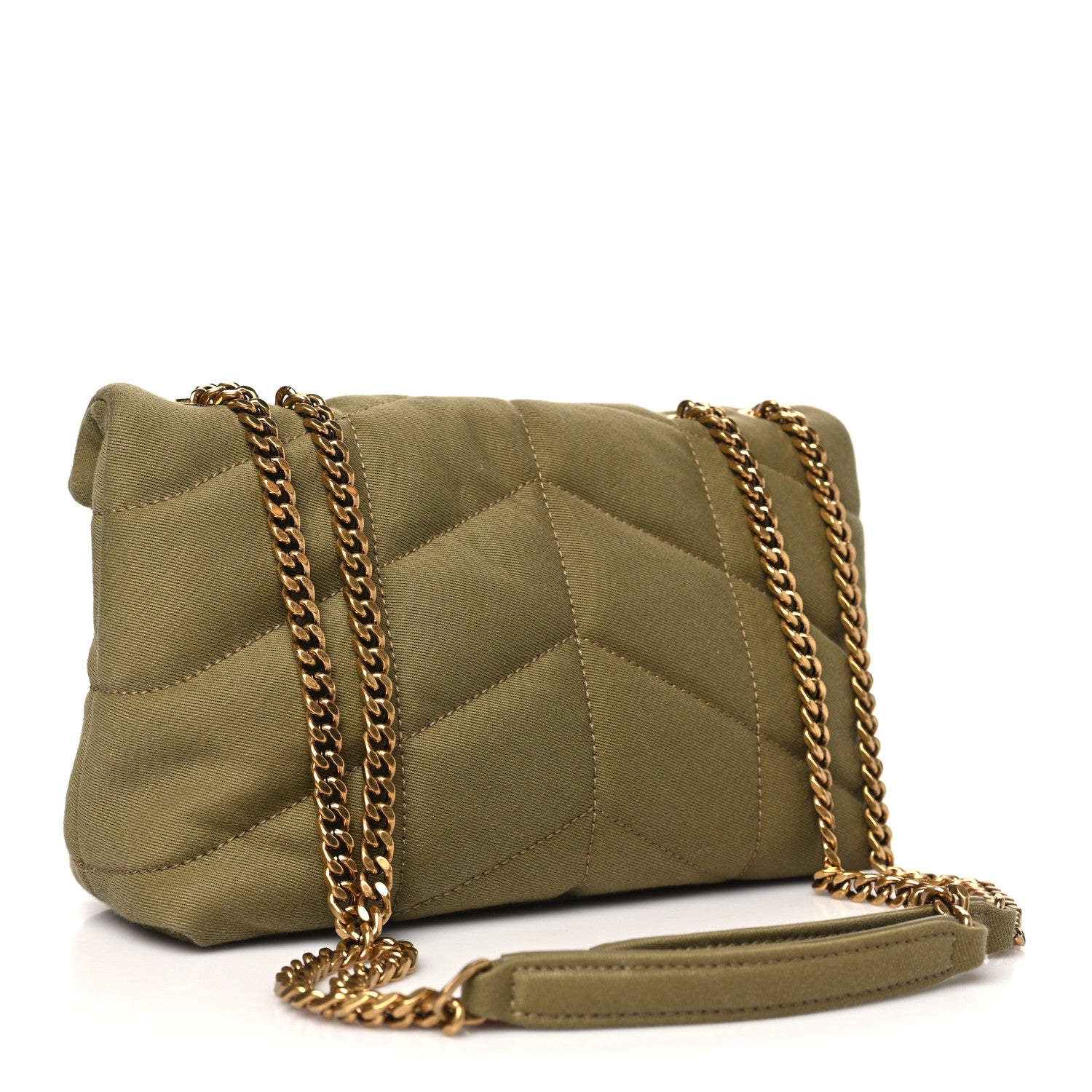Saint Laurent Canvas Quilted Toy Loulou Puffer Monogram Chain Satchel Fir Green 3 of 10