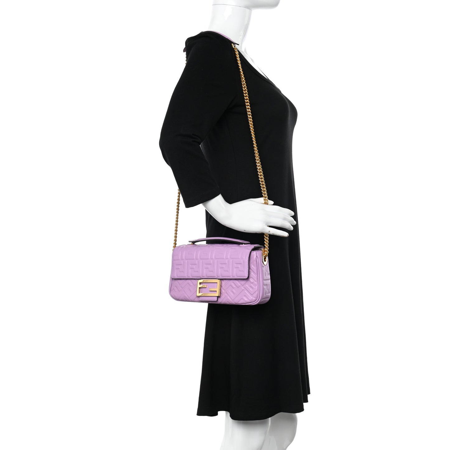 Nappa FF Embossed Small Midi Chain Baguette Violetta