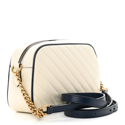 Gucci Vintage Effect Calfskin Matelasse Diagonal Small Torchon GG Marmont Chain Shoulder Bag Mystic White Blue Agata 3 of 12