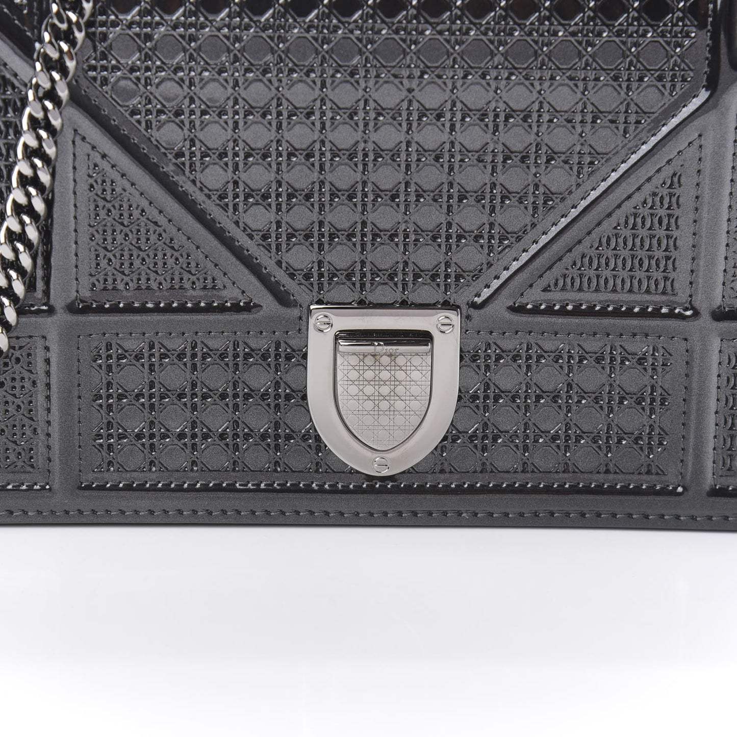 Metallic Patent Micro-Cannage Diorama Wallet on Chain Pouch Onyx Black