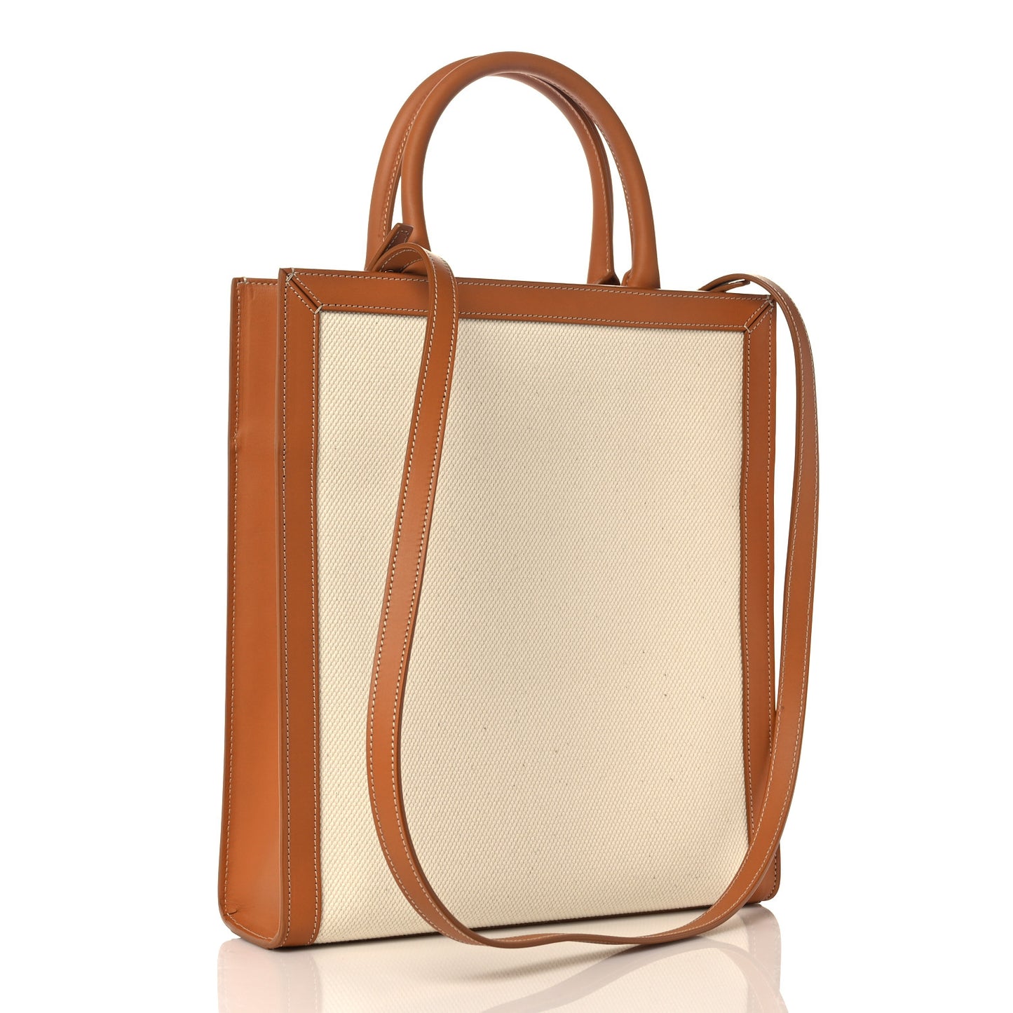 Canvas Calfskin Logo Print Small Vertical Cabas Natural Tan