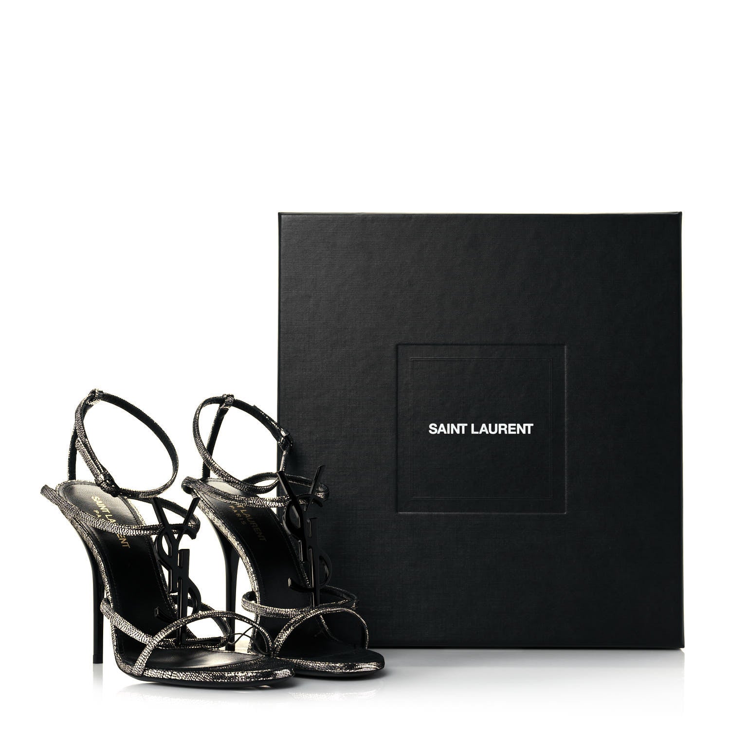 Saint Laurent Metallic Calfskin Cassandra 110 Ankle Strap Sandals 39.5 Argento 10 of 10