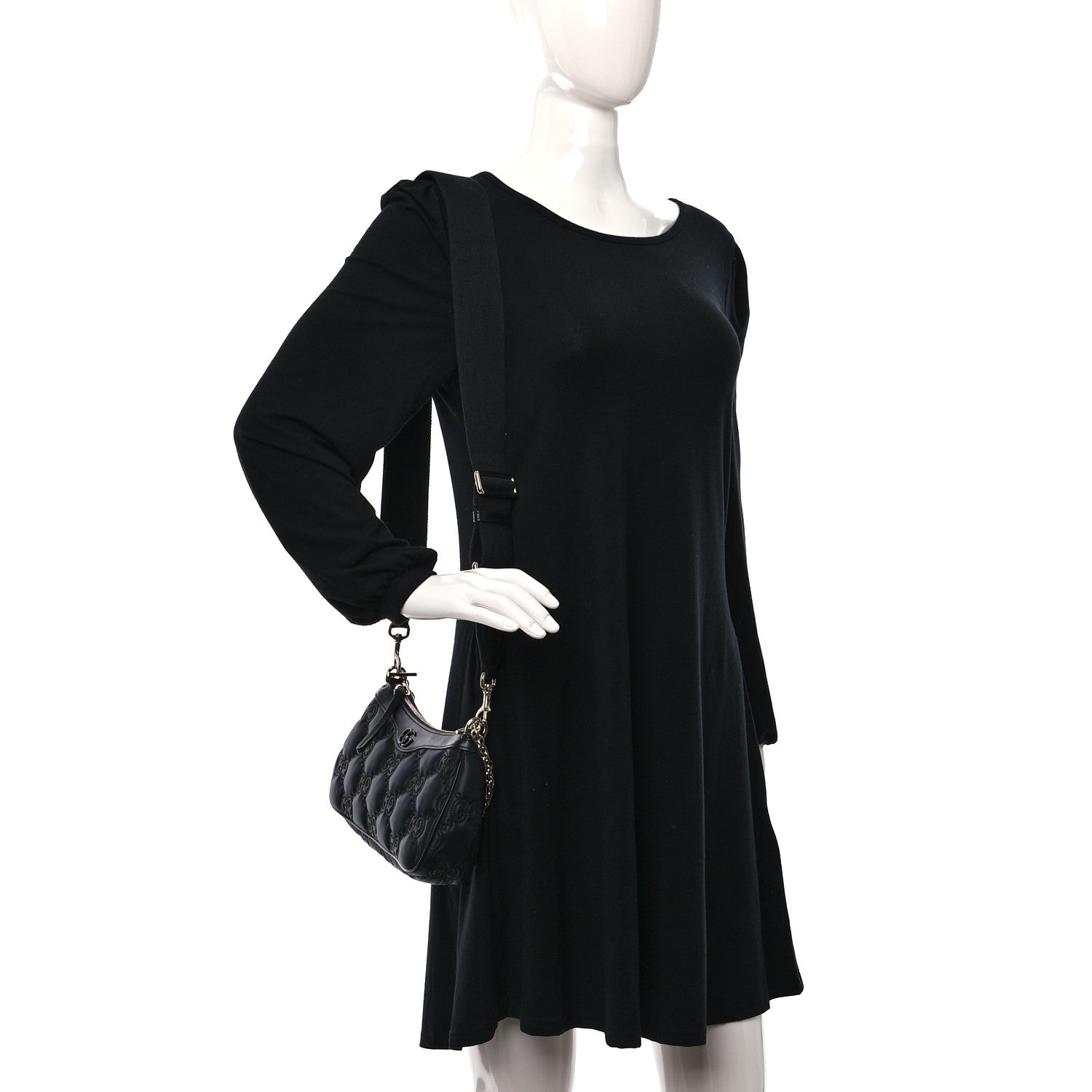 Gucci Nylon Calfskin Enamel GG Matelasse Chain Handbag Black 2 of 10