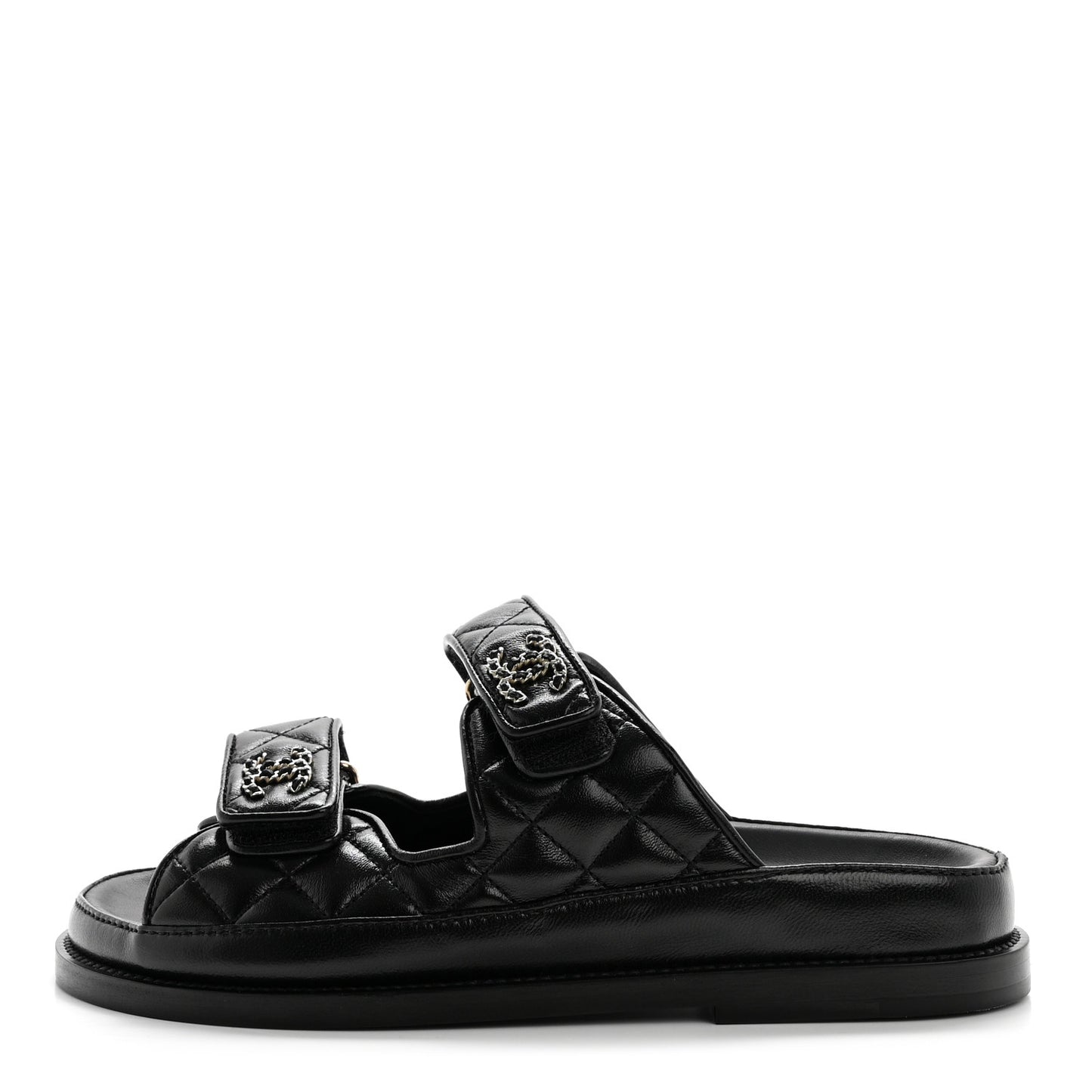 Crumpled Shiny Lambskin Velcro Dad Sandals 36 Black