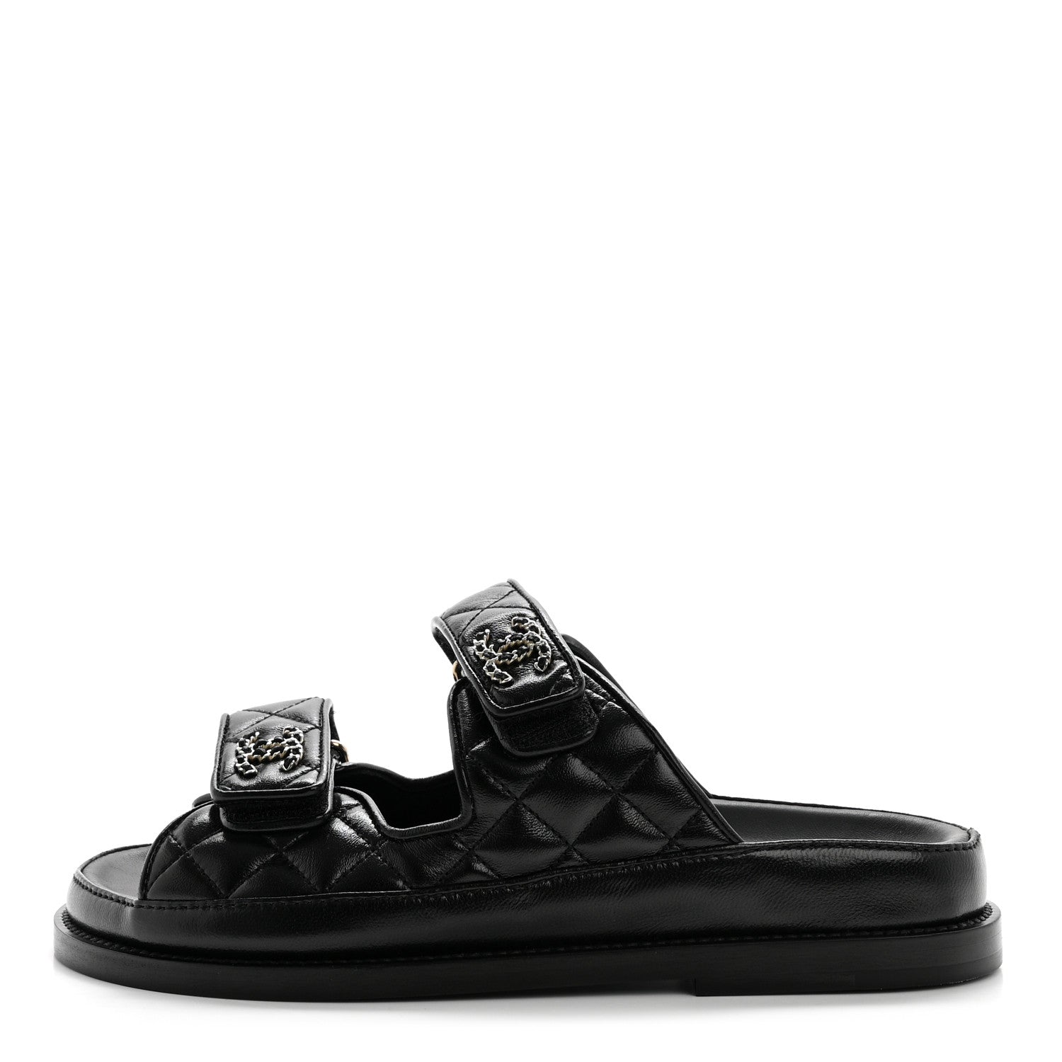Chanel Crumpled Shiny Lambskin Velcro Dad Sandals 36 Black 1 of 8