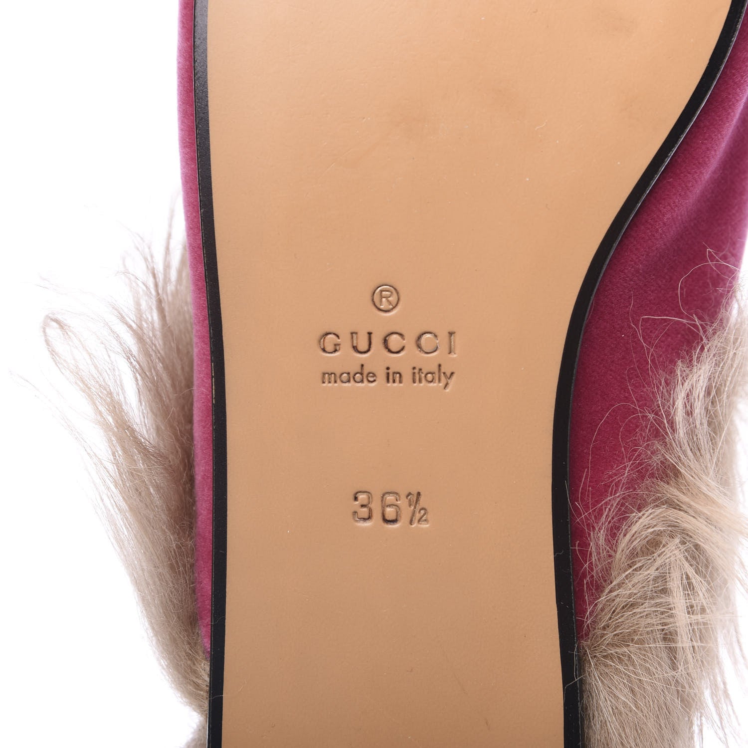 Gucci Velvet Fur Womens Princetown Slippers 36.5 Raspberry Rose 7 of 8