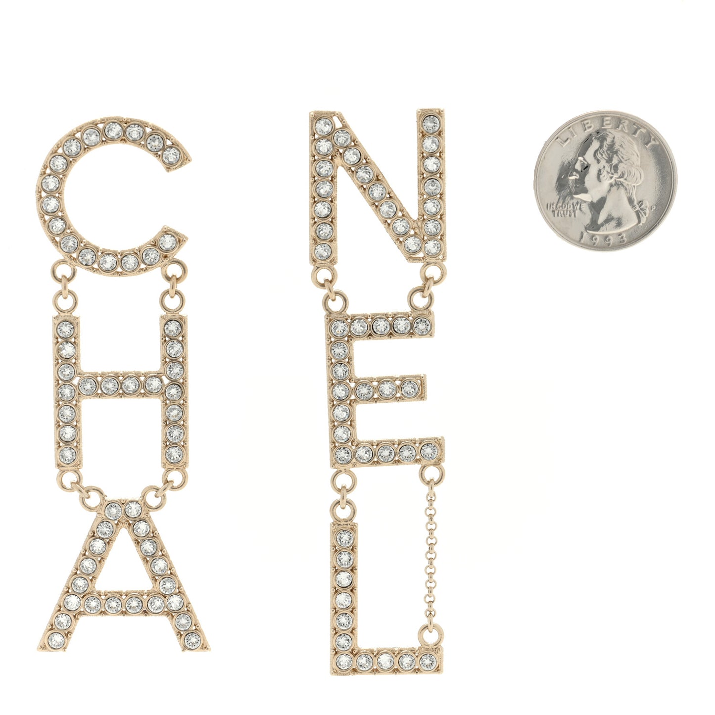 Crystal Cha-Nel Logo Drop Earrings Gold
