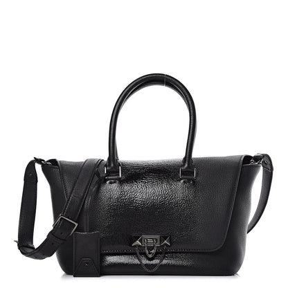 Valentino Garavani Patent Pebbled Calfskin Small Demilune Double Handle Satchel Black 1 of 11