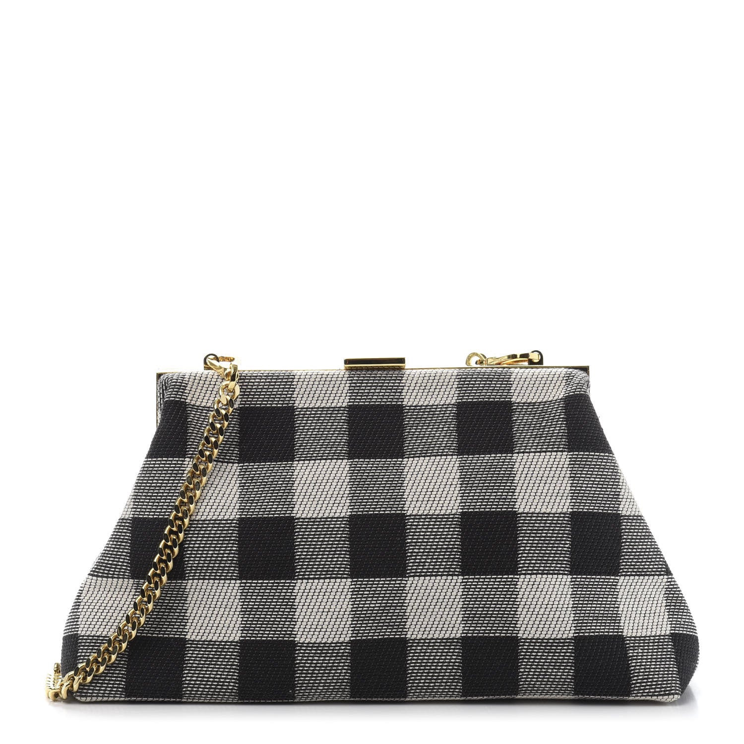 Mansur Gavriel Checker Canvas Mini Volume Chain Clutch Black White 1 of 9