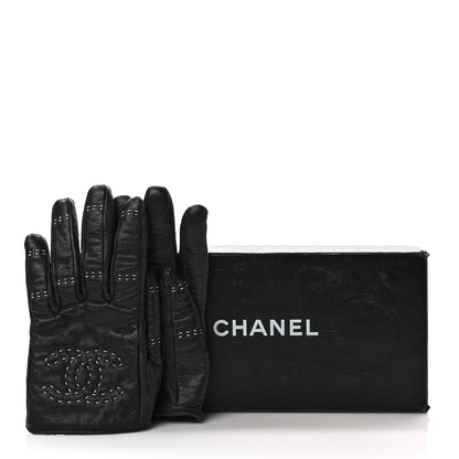 Chanel Lambskin Quilted Stitch CC Gloves 6.5 Black 6 of 6