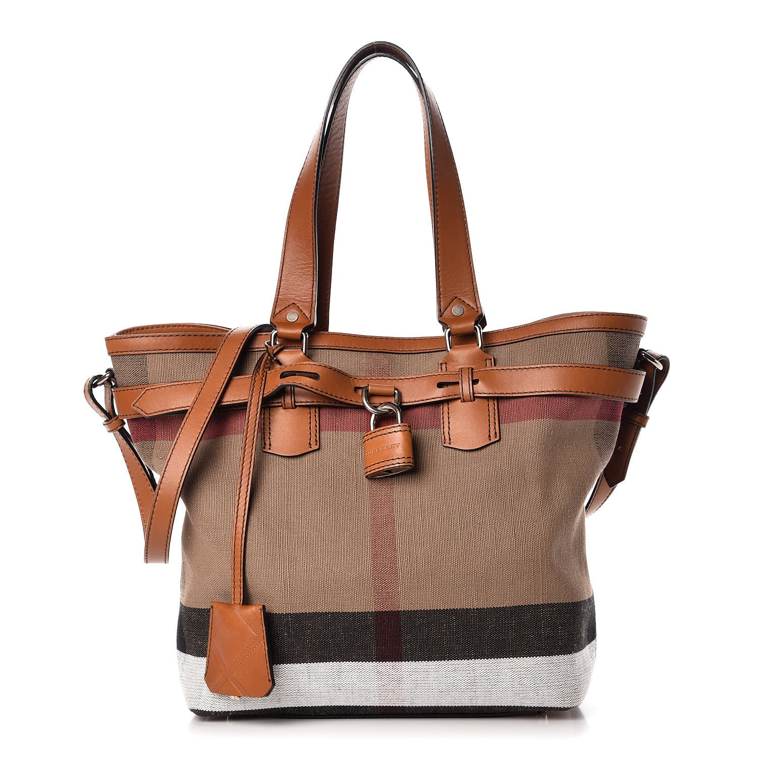 Burberry Canvas Mega Check Medium Traveler Tote Saddle Brown 1 of 11