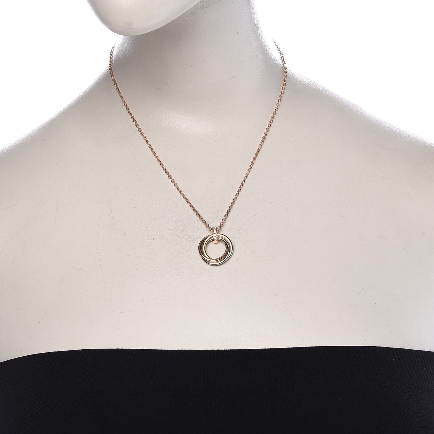 18K Pink Yellow White Gold Diamond Trinity Pendant Necklace