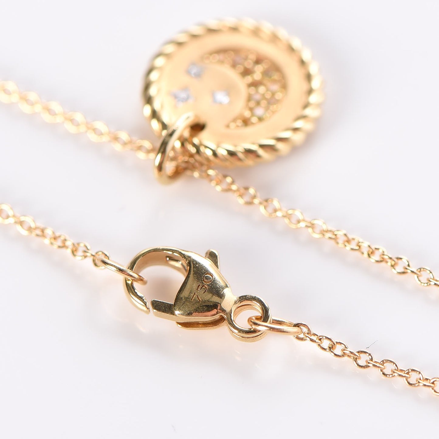 18K Yellow Gold Diamond Sapphire Moon and Stars Pendant Necklace
