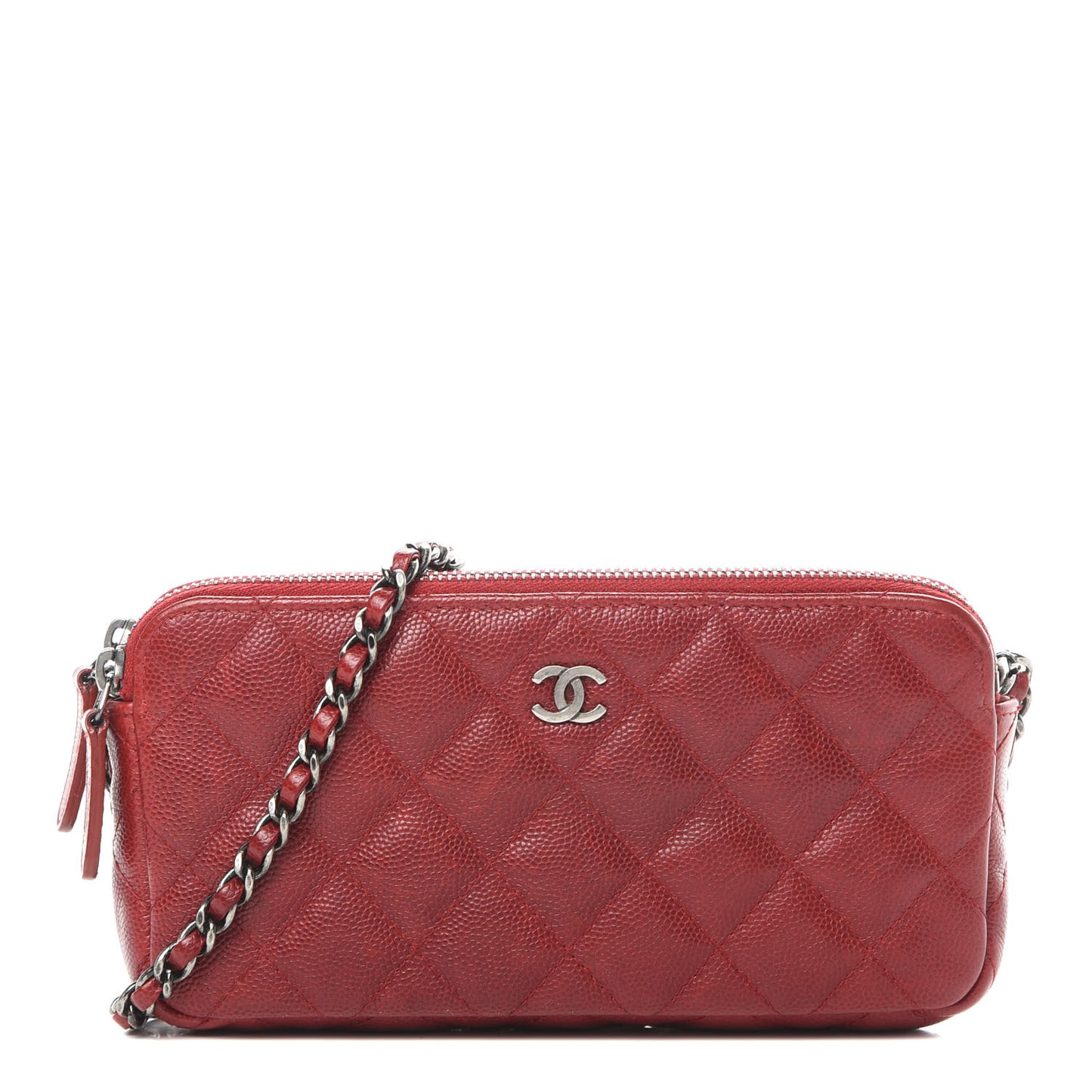 Caviar Quilted Small Clutch With Chain Red