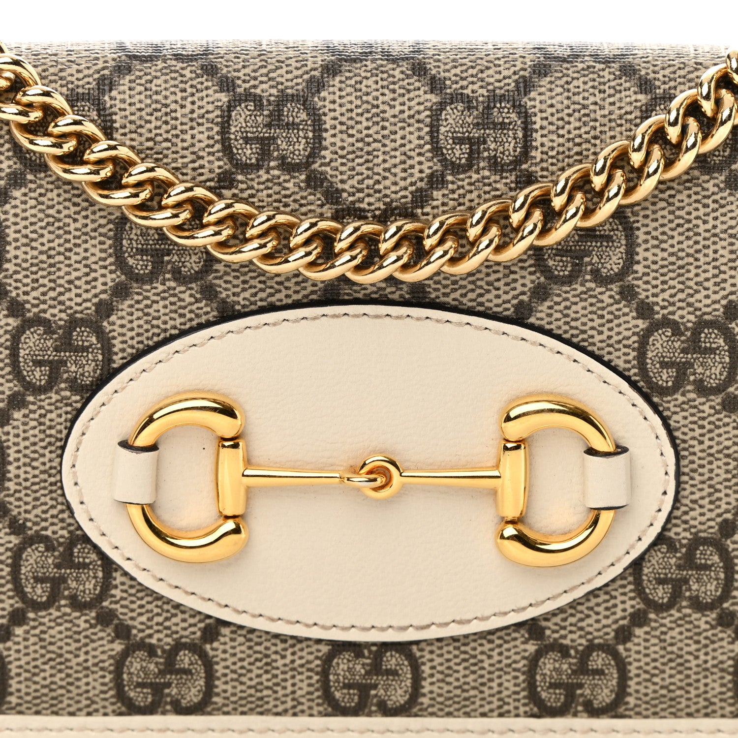 Gucci GG Supreme Monogram Azalea Calfskin Horsebit 1955 Wallet On Chain Beige Ebony Mystic White 8 of 12