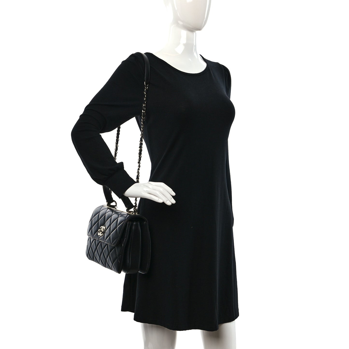 Lambskin Quilted Small Trendy CC Dual Handle Flap Bag Black