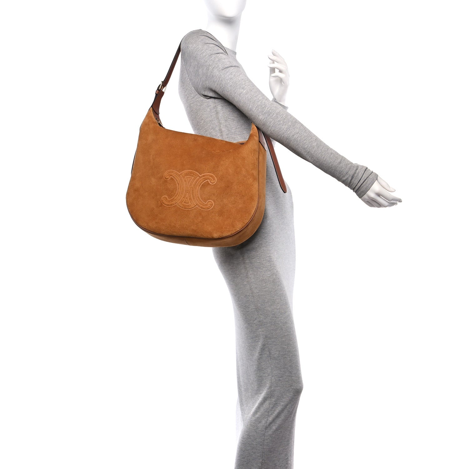 Celine Suede Calfskin Large Triomphe Heloise Shoulder Bag Tobacco 2 of 13