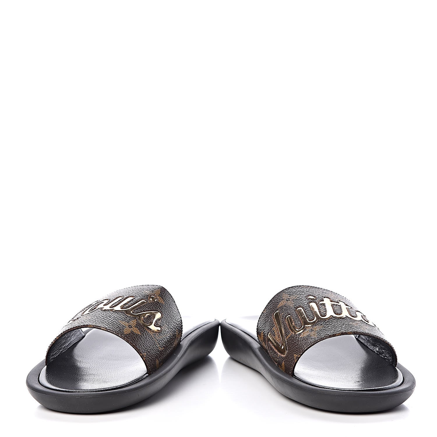 Louis Vuitton Metallic Calfskin Monogram Logo Sunbath Slide Sandals 38 5 of 9