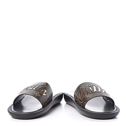Louis Vuitton Metallic Calfskin Monogram Logo Sunbath Slide Sandals 38 5 of 9