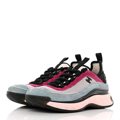 Chanel Fabric Suede CC Sneakers 37 Blue Beige Pink 3 of 21