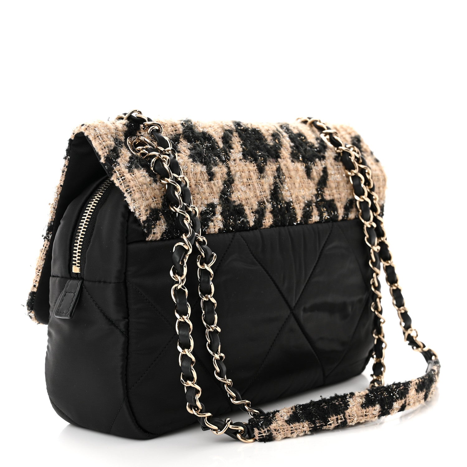 Chanel Wool Tweed Nylon Quilted Flap Bag Beige Black 3 of 10