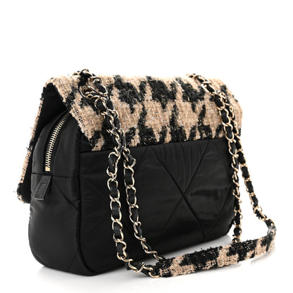 Chanel Wool Tweed Nylon Quilted Flap Bag Beige Black 3 of 10