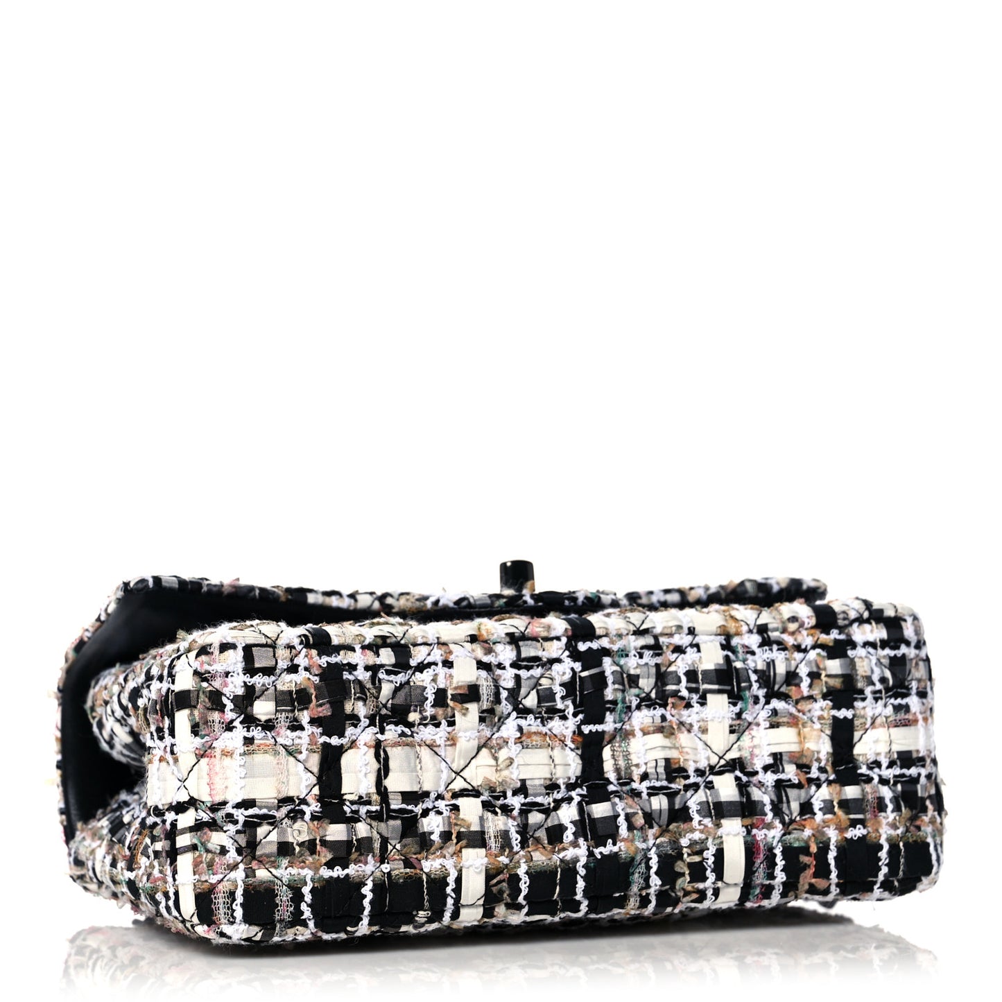 Tweed Quilted Mini Rectangular Flap White Black Multicolor