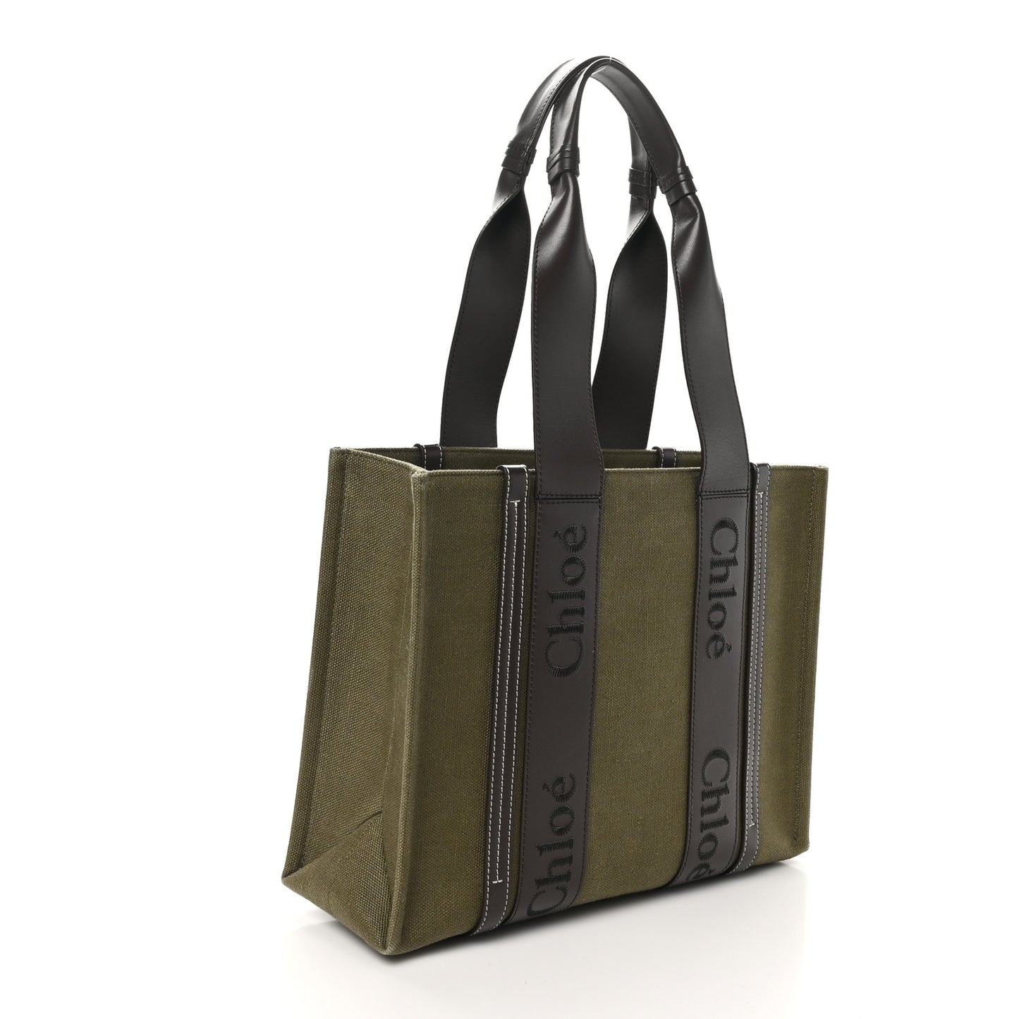 Linen Calfskin Medium Woody Tote Warm Green